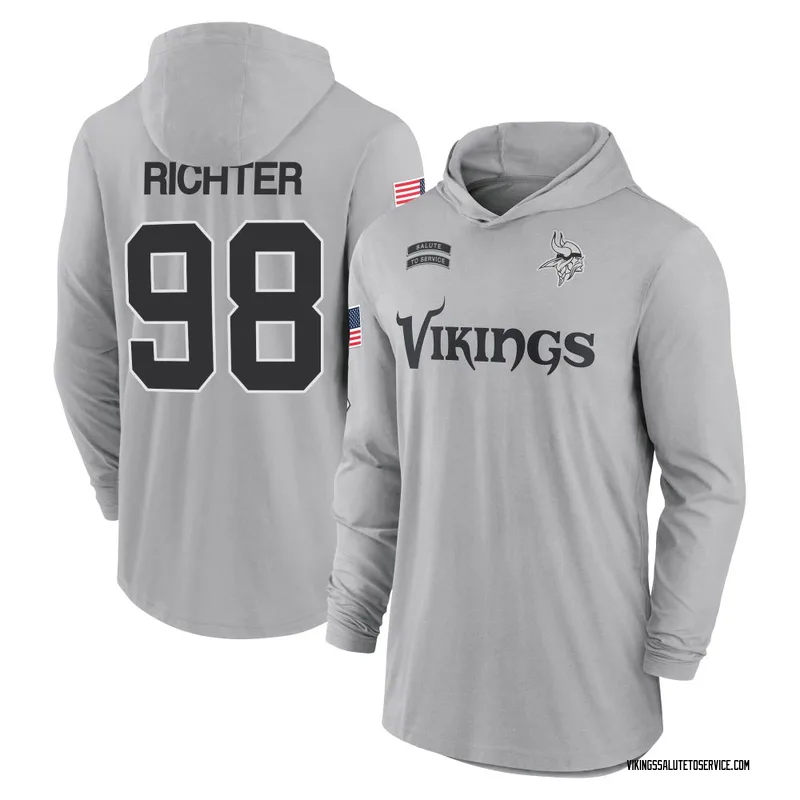 Men's Bo Richter Minnesota Vikings Gray 2024 Salute to Service Lightweight Performance Long Sleeve Hooded T-Shirt