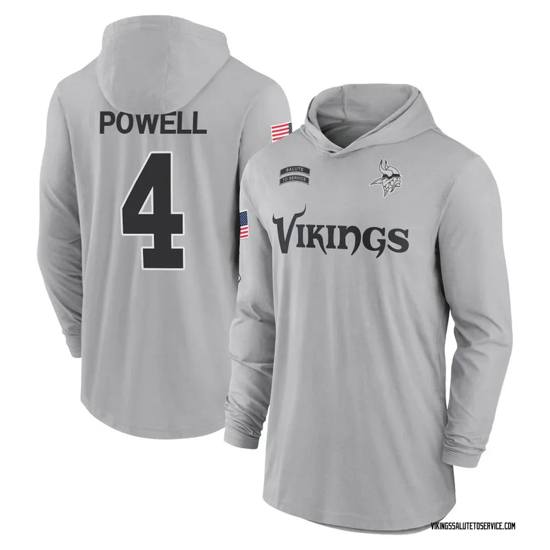 Men's Brandon Powell Minnesota Vikings Gray 2024 Salute to Service Lightweight Performance Long Sleeve Hooded T-Shirt