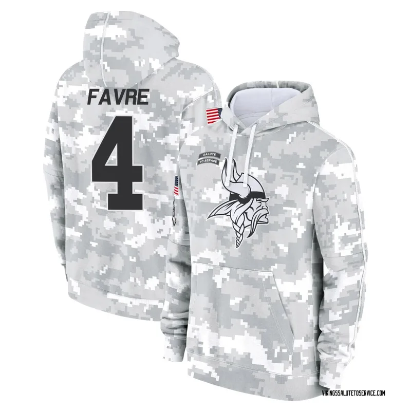 Men's Brett Favre Minnesota Vikings Camo Arctic 2024 Salute to Service Club Fleece Pullover Hoodie