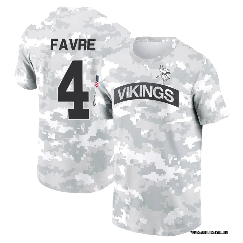 Men's Brett Favre Minnesota Vikings Camo Arctic 2024 Salute to Service Performance T-Shirt