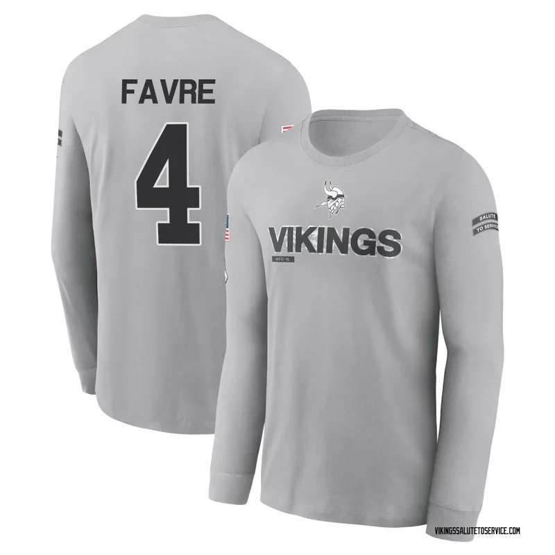 Men's Brett Favre Minnesota Vikings Gray 2024 Salute to Service Long Sleeve T-Shirt