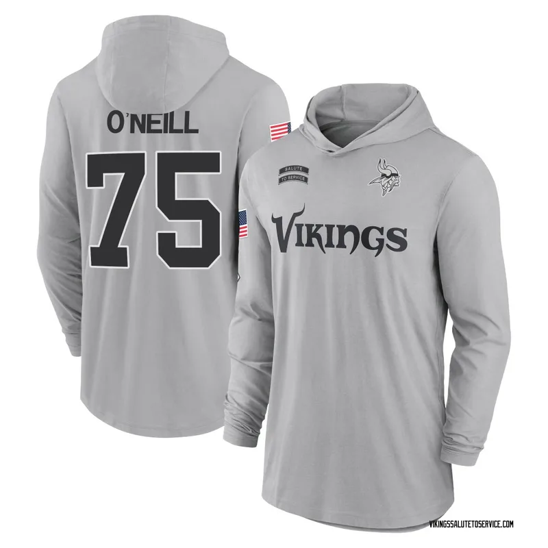 Men's Brian O'Neill Minnesota Vikings Gray 2024 Salute to Service Lightweight Performance Long Sleeve Hooded T-Shirt