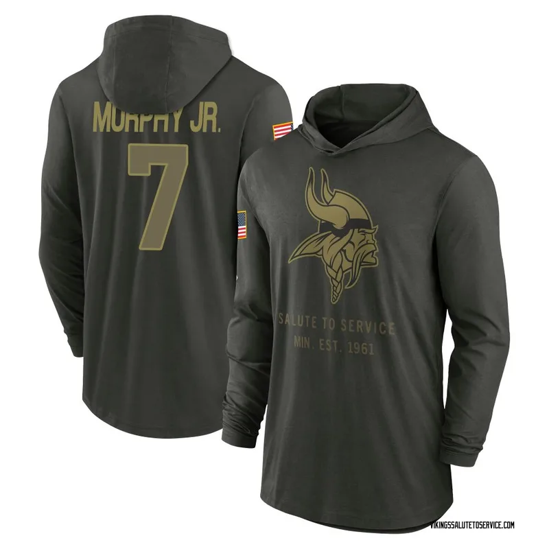 Men's Byron Murphy Jr. Minnesota Vikings Green Forest/ 2025 Salute to Service Sideline Lightweight Hooded Pullover Long Sleeve T