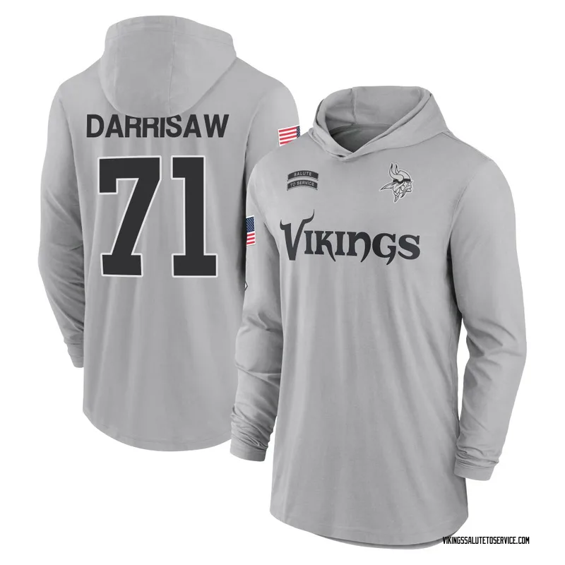 Men's Christian Darrisaw Minnesota Vikings Gray 2024 Salute to Service Lightweight Performance Long Sleeve Hooded T-Shirt