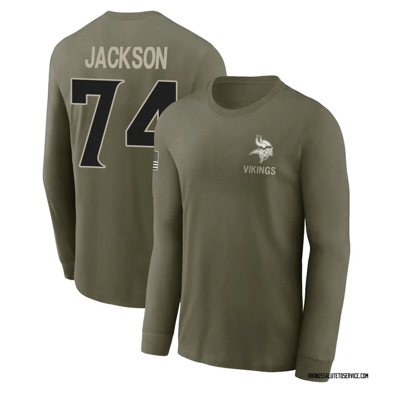 Men's Donovan Jackson Minnesota Vikings Olive 2025 Salute to Service Sideline Long Sleeve T-Shirt