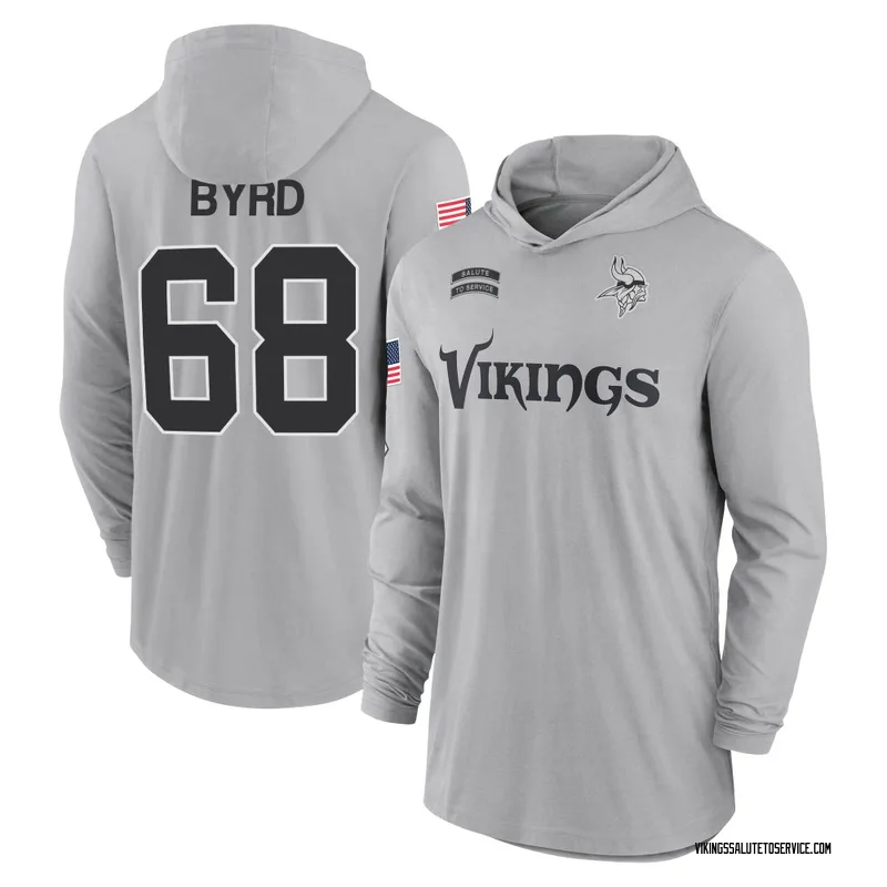 Men's Henry Byrd Minnesota Vikings Gray 2024 Salute to Service Lightweight Performance Long Sleeve Hooded T-Shirt
