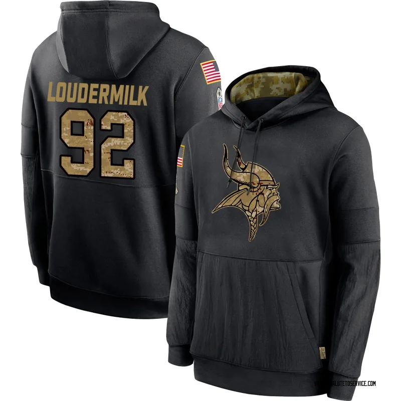 Men's Isaiahh Loudermilk Minnesota Vikings Black 2020 Salute to Service Sideline Performance Pullover Hoodie