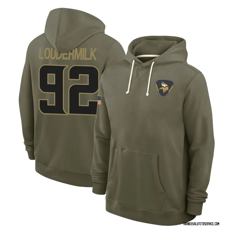 Men's Isaiahh Loudermilk Minnesota Vikings Olive 2025 Salute to Service Hoodie