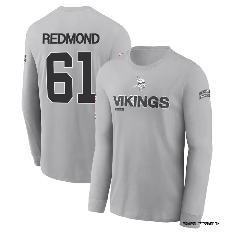 Men's Jalen Redmond Minnesota Vikings Gray 2024 Salute to Service Long Sleeve T-Shirt