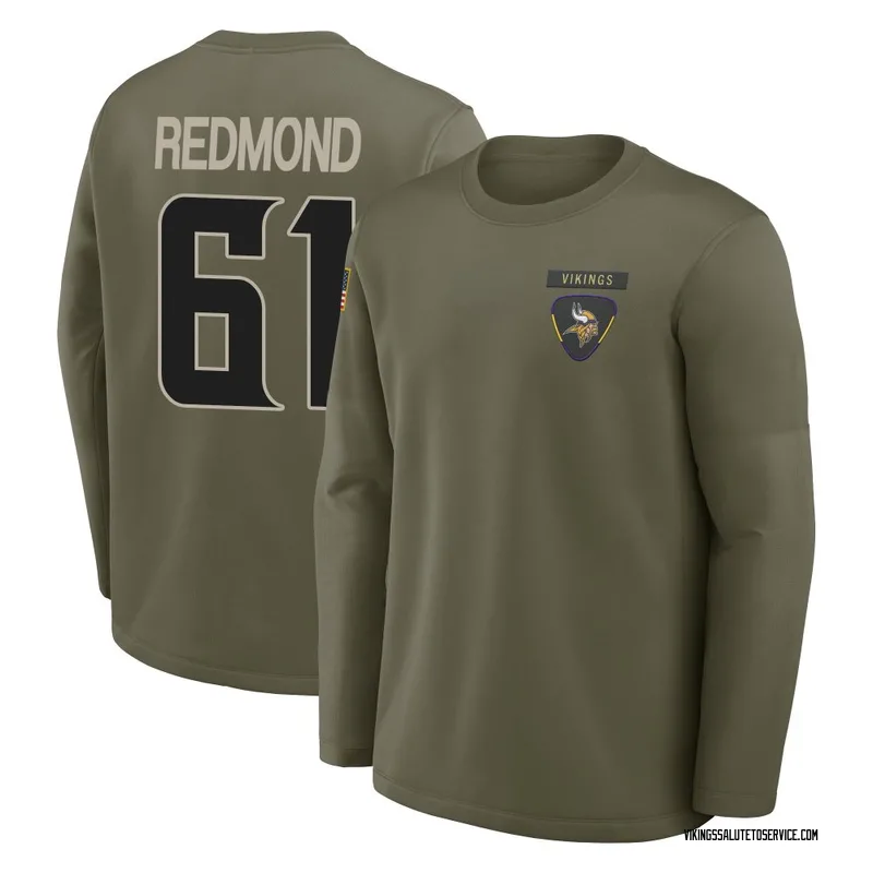 Men's Jalen Redmond Minnesota Vikings Olive 2025 Salute to Service Sideline Coaches Long Sleeve T-Shirt