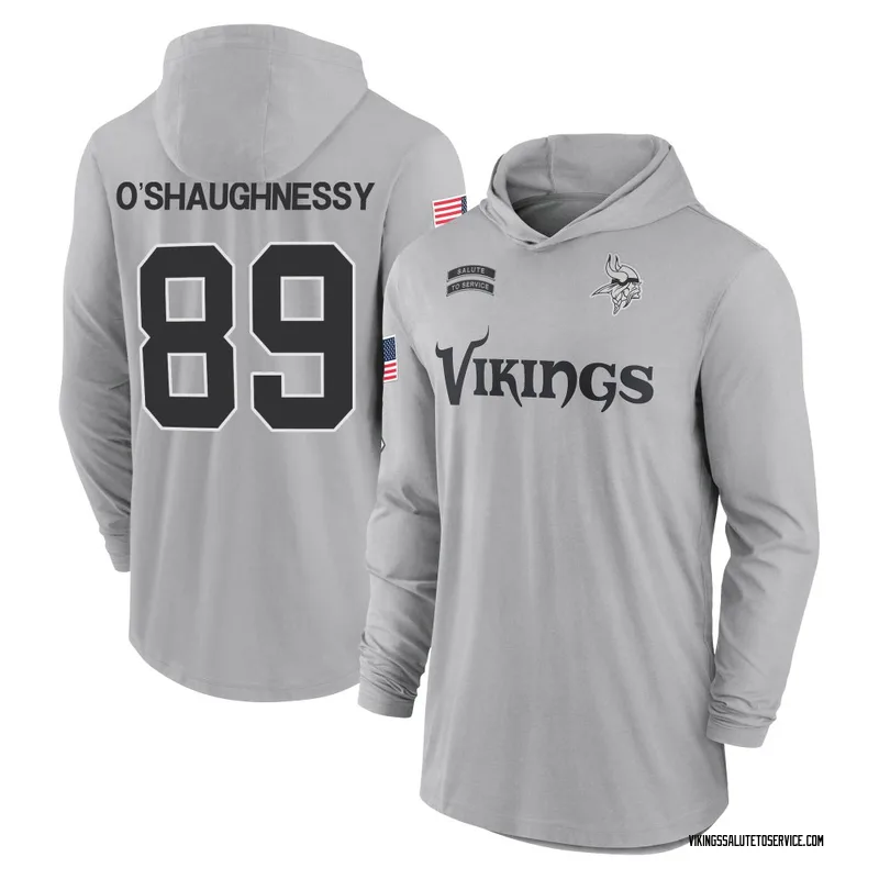 Men's James O'Shaughnessy Minnesota Vikings Gray 2024 Salute to Service Lightweight Performance Long Sleeve Hooded T-Shirt