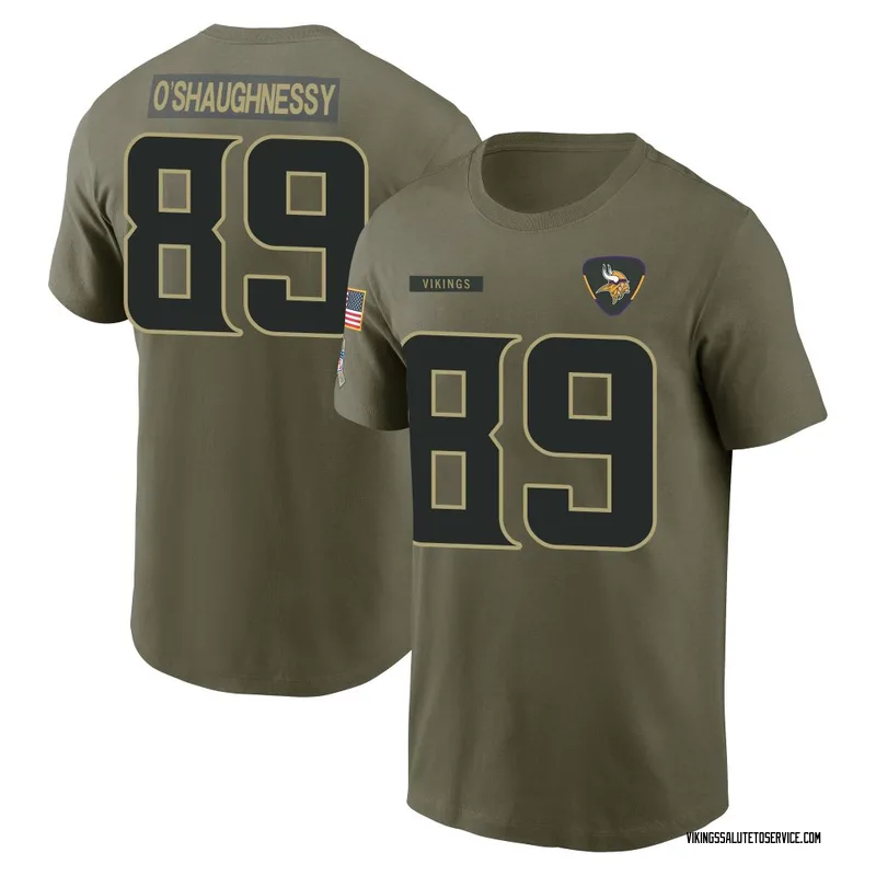 Men's James O'Shaughnessy Minnesota Vikings Olive 2025 Salute to Service Name & Number T-Shirt