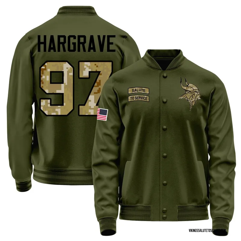 Men's Javon Hargrave Minnesota Vikings Olive Salute to Service Sideline Performance Jacket