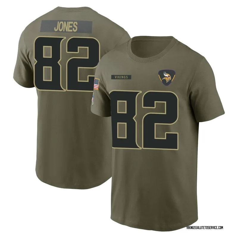 Men's Jeshaun Jones Minnesota Vikings Olive 2025 Salute to Service Name & Number T-Shirt