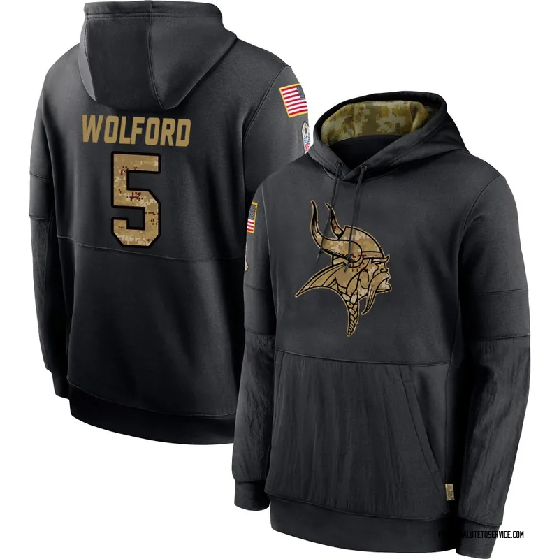 Men's John Wolford Minnesota Vikings Black 2020 Salute to Service Sideline Performance Pullover Hoodie