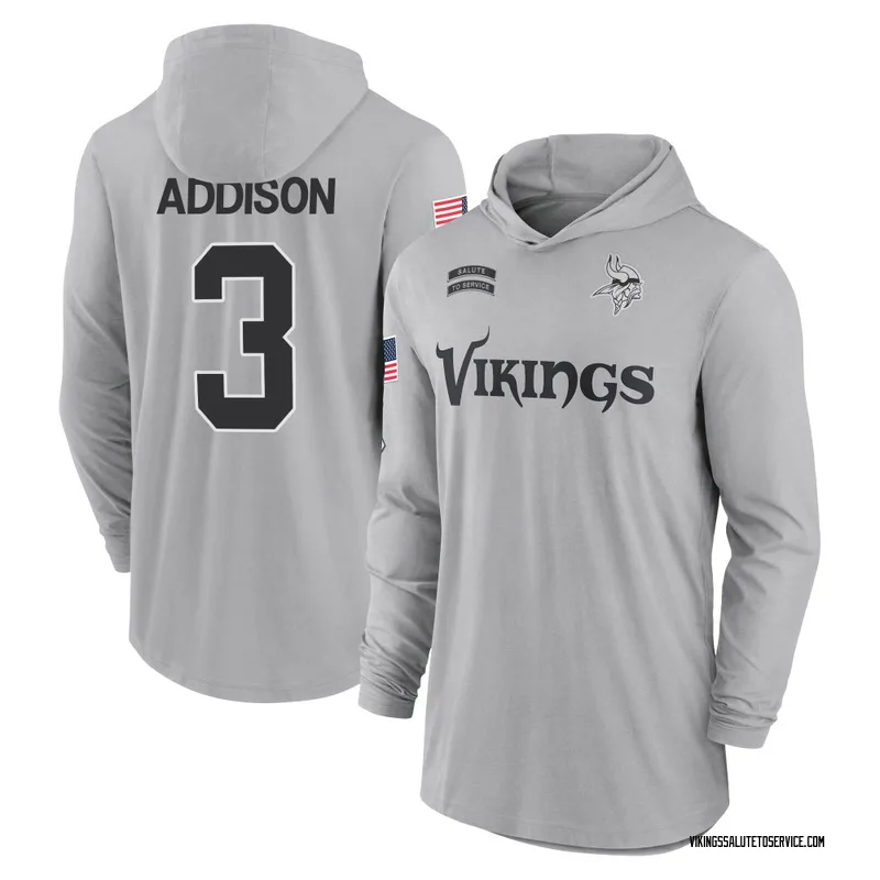 Men's Jordan Addison Minnesota Vikings Gray 2024 Salute to Service Lightweight Performance Long Sleeve Hooded T-Shirt