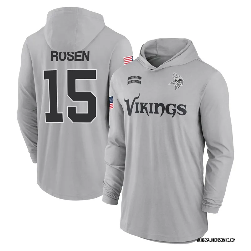 Men's Josh Rosen Minnesota Vikings Gray 2024 Salute to Service Lightweight Performance Long Sleeve Hooded T-Shirt