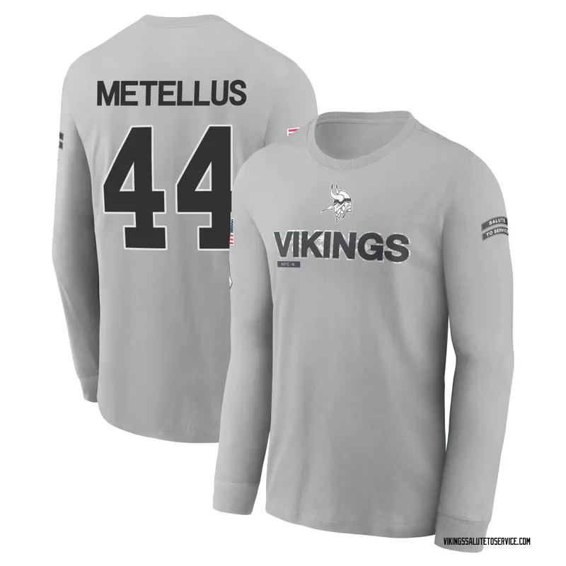 Men's Joshua Metellus Minnesota Vikings Gray 2024 Salute to Service Long Sleeve T-Shirt