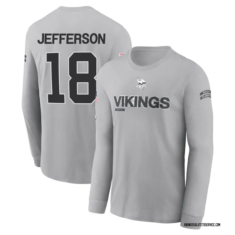 Men's Justin Jefferson Minnesota Vikings Gray 2024 Salute to Service Long Sleeve T-Shirt