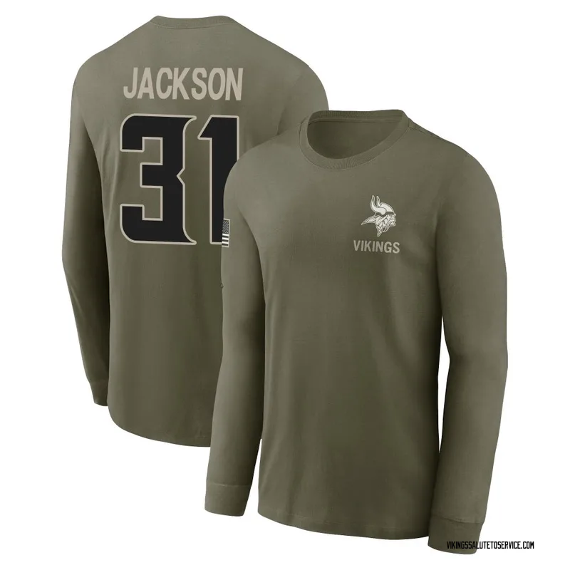 Men's Khyree Jackson Minnesota Vikings Olive 2025 Salute to Service Sideline Long Sleeve T-Shirt