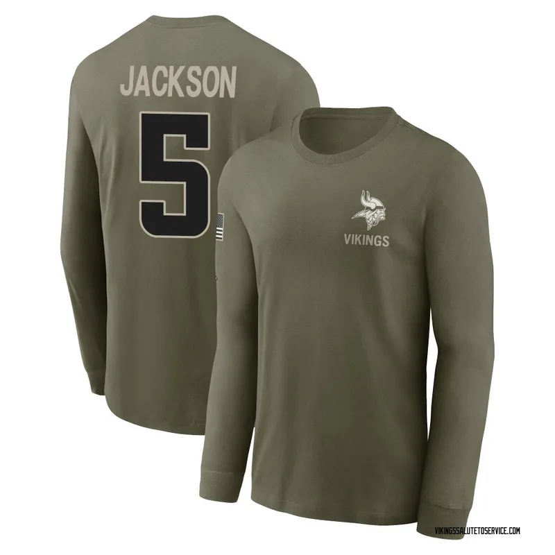 Men's Lucky Jackson Minnesota Vikings Olive 2025 Salute to Service Sideline Long Sleeve T-Shirt