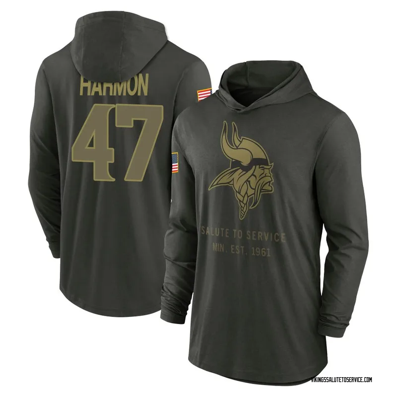 Men's Matt Harmon Minnesota Vikings Green Forest/ 2025 Salute to Service Sideline Lightweight Hooded Pullover Long Sleeve T-Shir