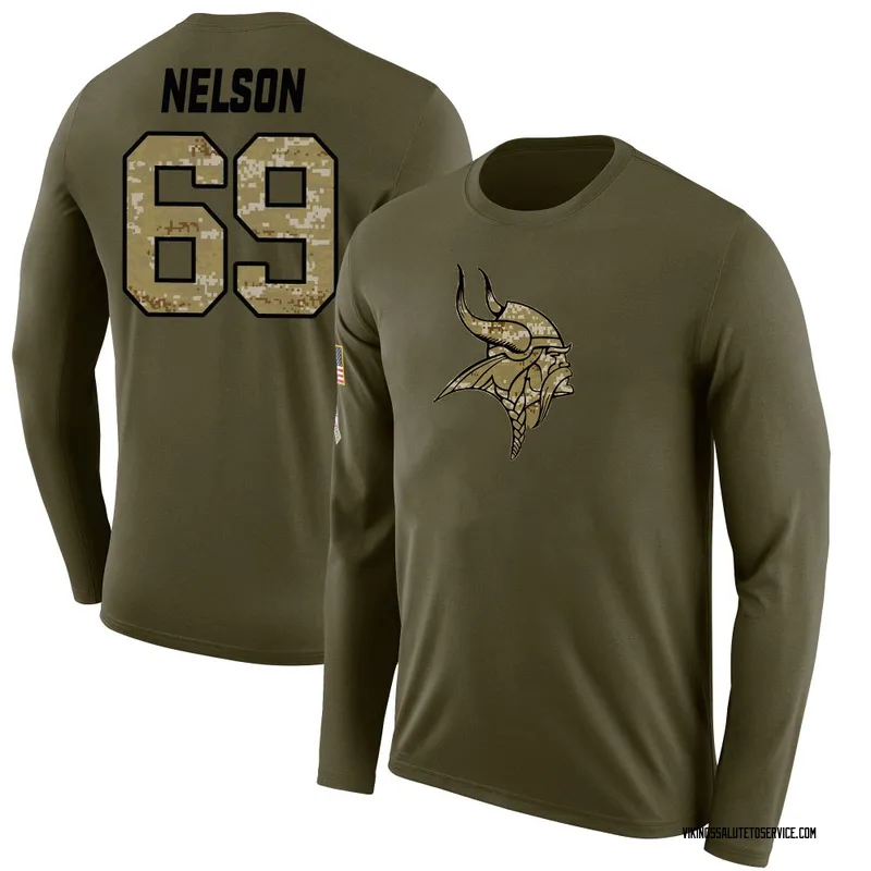 Men's Matt Nelson Minnesota Vikings Legend Olive Salute to Service Sideline Long Sleeve T-Shirt