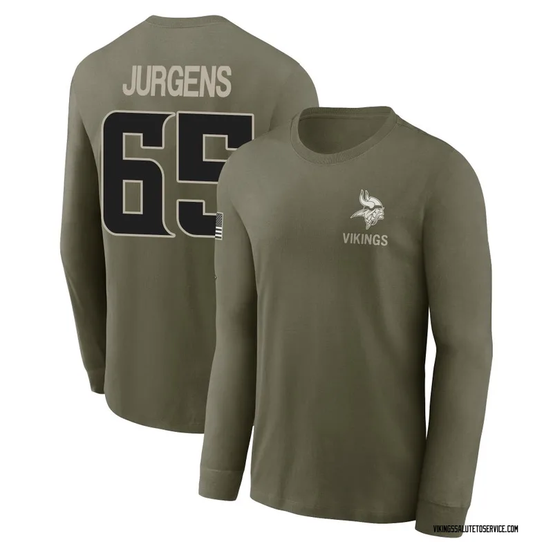 Men's Michael Jurgens Minnesota Vikings Olive 2025 Salute to Service Sideline Long Sleeve T-Shirt