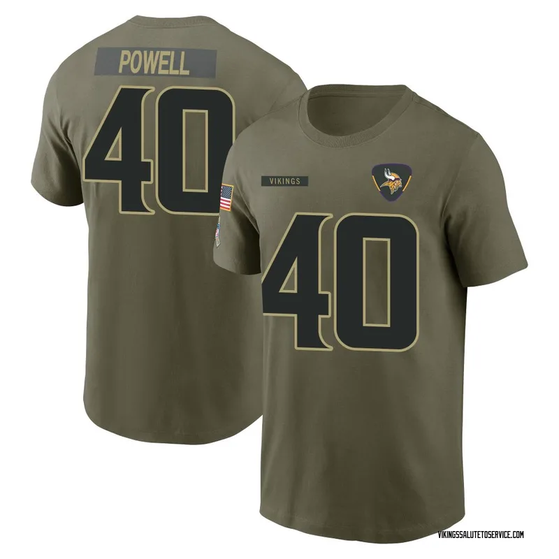 Men's Mishael Powell Minnesota Vikings Olive 2025 Salute to Service Name & Number T-Shirt