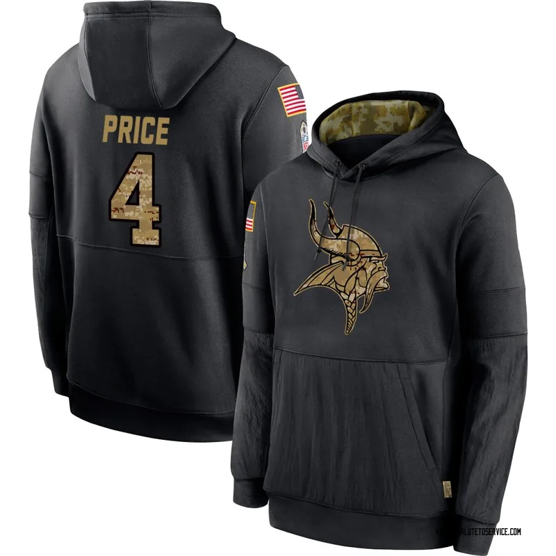 Men's Myles Price Minnesota Vikings Black 2020 Salute to Service Sideline Performance Pullover Hoodie