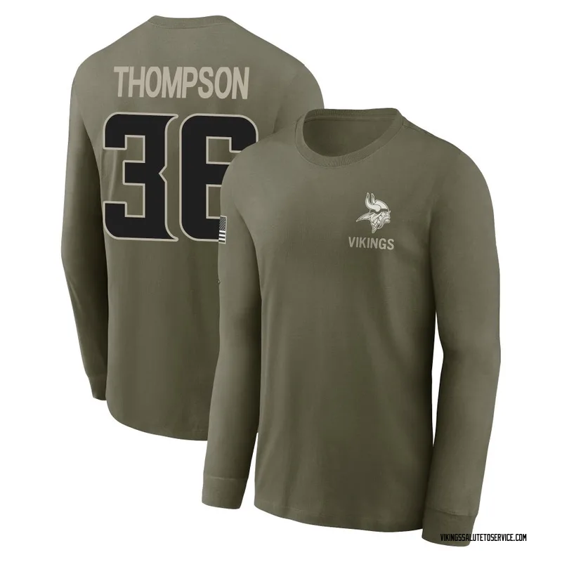 Men's NaJee Thompson Minnesota Vikings Olive 2025 Salute to Service Sideline Long Sleeve T-Shirt