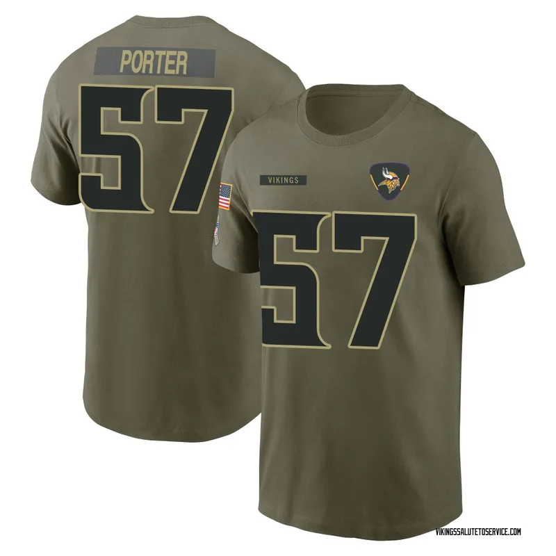 Men's Owen Porter Minnesota Vikings Olive 2025 Salute to Service Name & Number T-Shirt