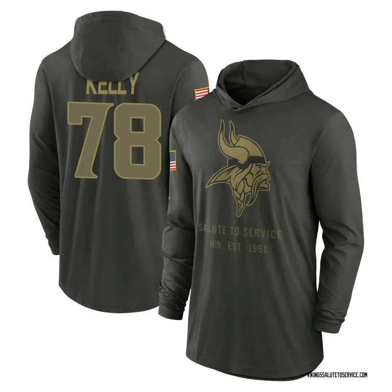 Men's Ryan Kelly Minnesota Vikings Green Forest/ 2025 Salute to Service Sideline Lightweight Hooded Pullover Long Sleeve T-Shirt