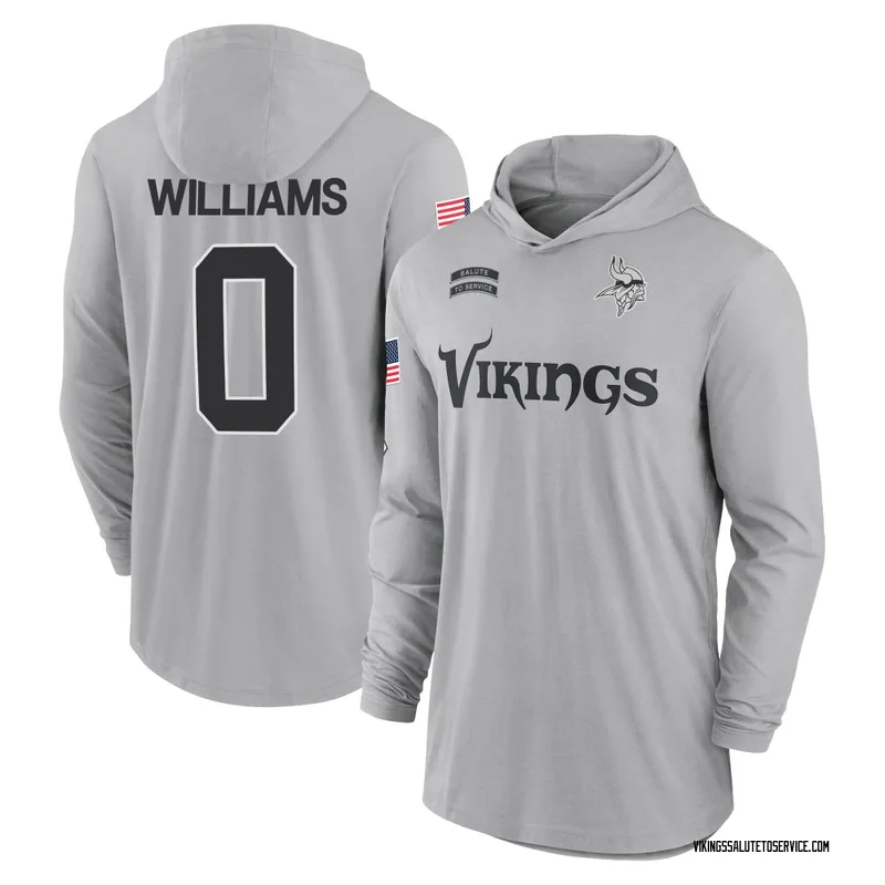 Men's Scooby Williams Minnesota Vikings Gray 2024 Salute to Service Lightweight Performance Long Sleeve Hooded T-Shirt