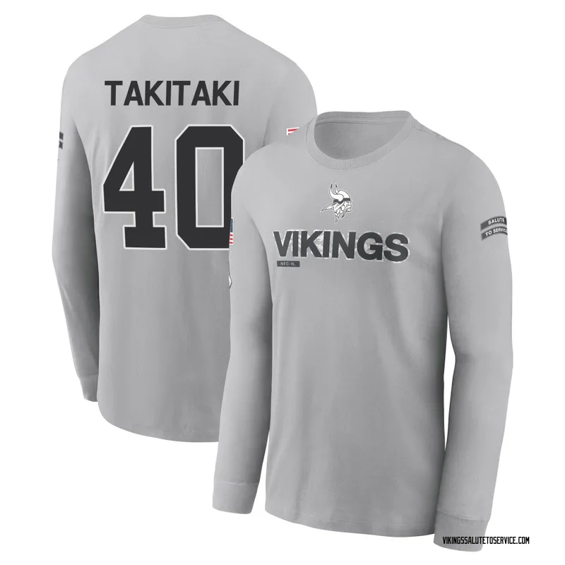 Men's Sione Takitaki Minnesota Vikings Gray 2024 Salute to Service Long Sleeve T-Shirt