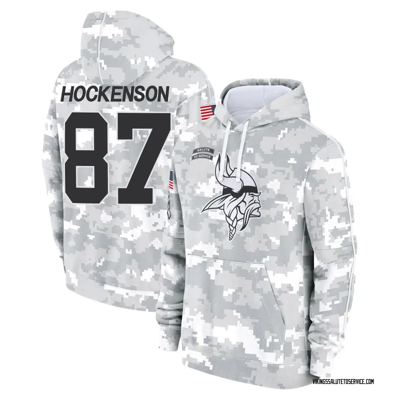 Men's T.J. Hockenson Minnesota Vikings Camo Arctic 2024 Salute to Service Club Fleece Pullover Hoodie