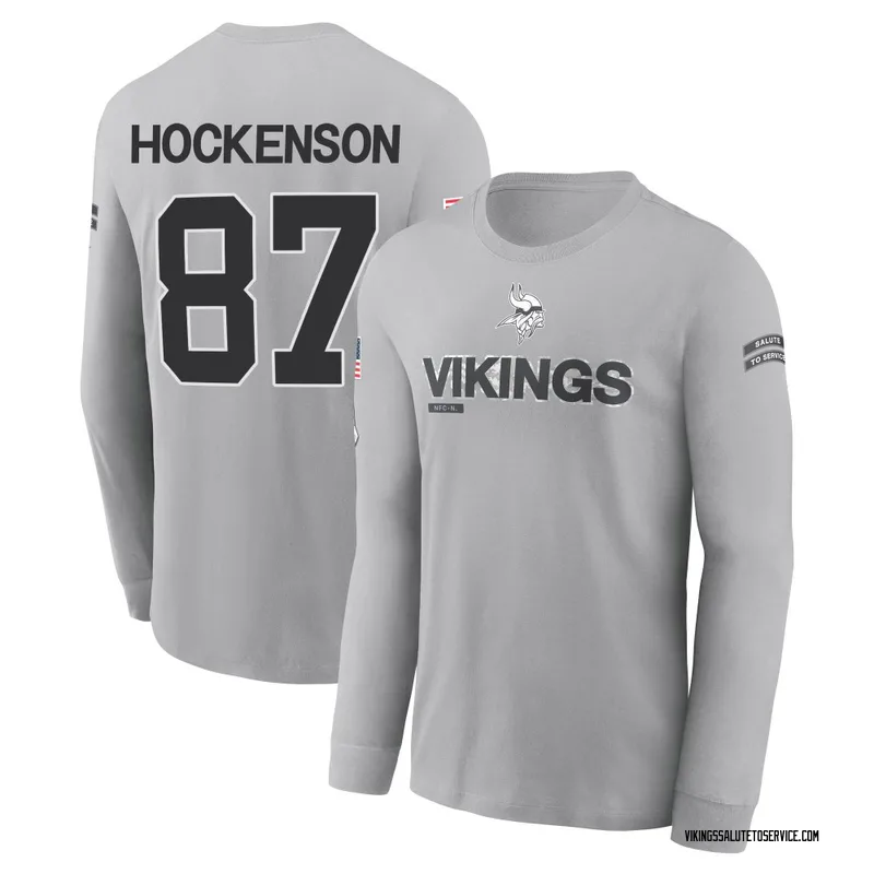 Men's T.J. Hockenson Minnesota Vikings Gray 2024 Salute to Service Long Sleeve T-Shirt