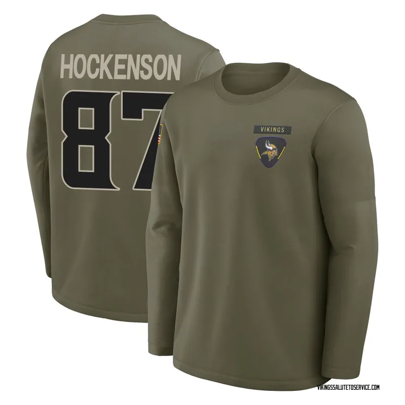 Men's T.J. Hockenson Minnesota Vikings Olive 2025 Salute to Service Sideline Coaches Long Sleeve T-Shirt