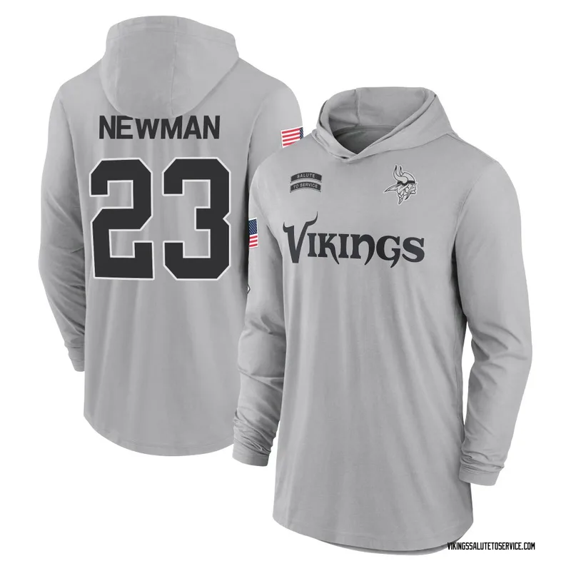 Men's Terence Newman Minnesota Vikings Gray 2024 Salute to Service Lightweight Performance Long Sleeve Hooded T-Shirt