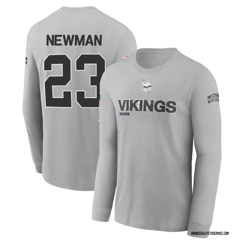 Men's Terence Newman Minnesota Vikings Gray 2024 Salute to Service Long Sleeve T-Shirt