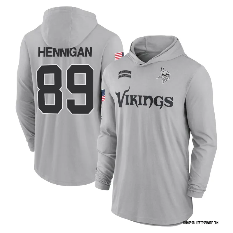 Men's Thomas Hennigan Minnesota Vikings Gray 2024 Salute to Service Lightweight Performance Long Sleeve Hooded T-Shirt