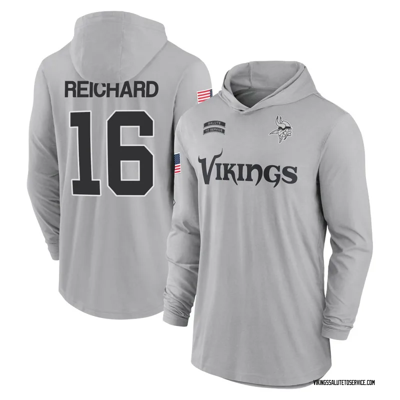 Men's Will Reichard Minnesota Vikings Gray 2024 Salute to Service Lightweight Performance Long Sleeve Hooded T-Shirt