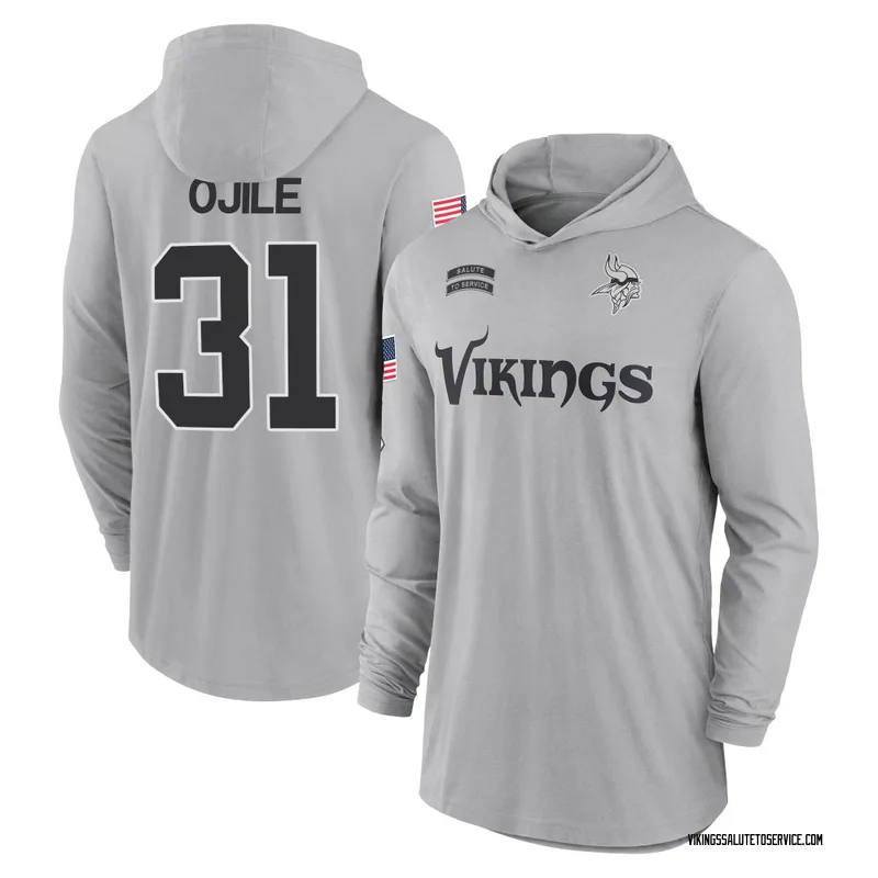 Men's Zach Ojile Minnesota Vikings Gray 2024 Salute to Service Lightweight Performance Long Sleeve Hooded T-Shirt