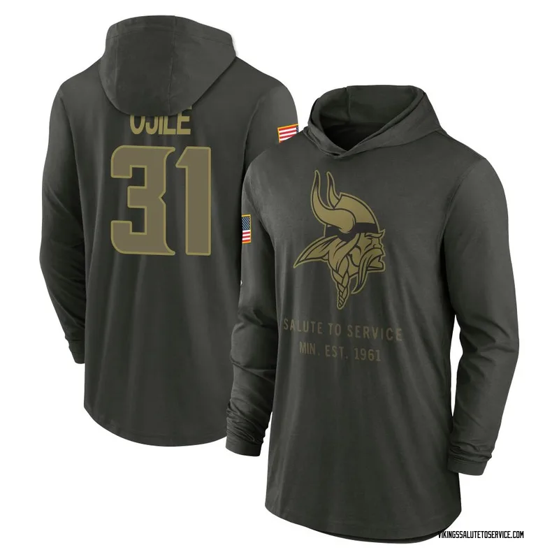 Men's Zach Ojile Minnesota Vikings Green Forest/ 2025 Salute to Service Sideline Lightweight Hooded Pullover Long Sleeve T-Shirt