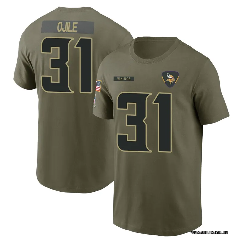 Men's Zach Ojile Minnesota Vikings Olive 2025 Salute to Service Name & Number T-Shirt