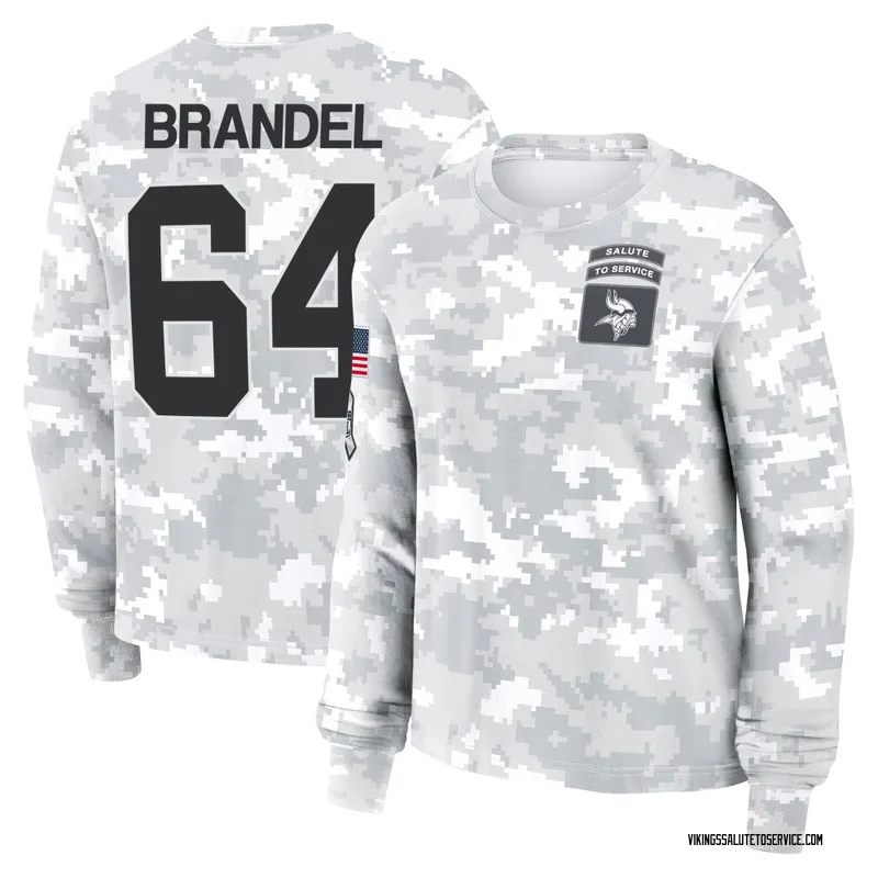 Women's Blake Brandel Minnesota Vikings Camo Arctic 2024 Salute to Service Long Sleeve T-Shirt