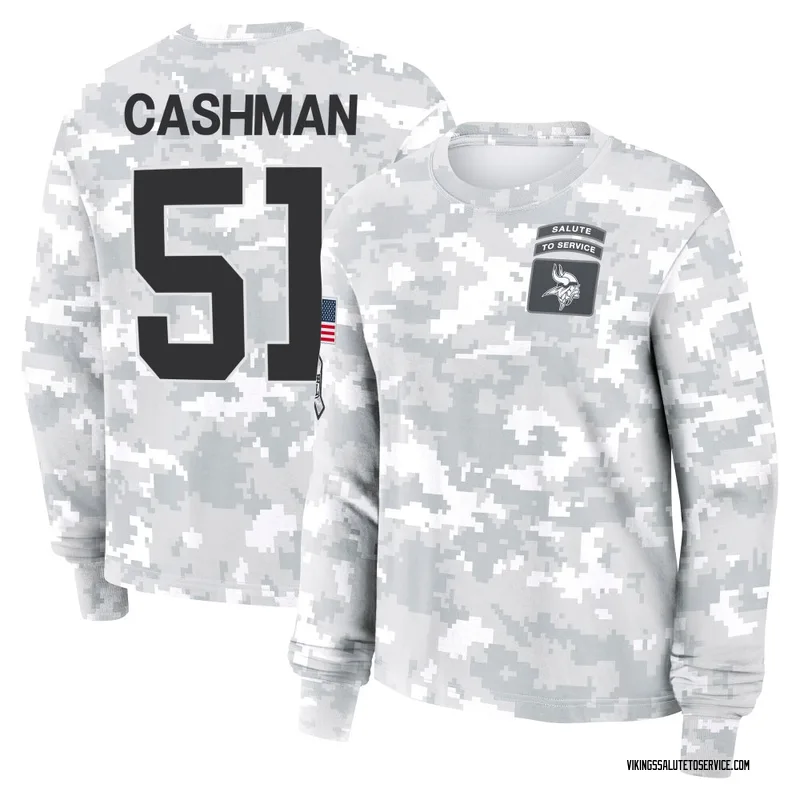 Women's Blake Cashman Minnesota Vikings Camo Arctic 2024 Salute to Service Long Sleeve T-Shirt