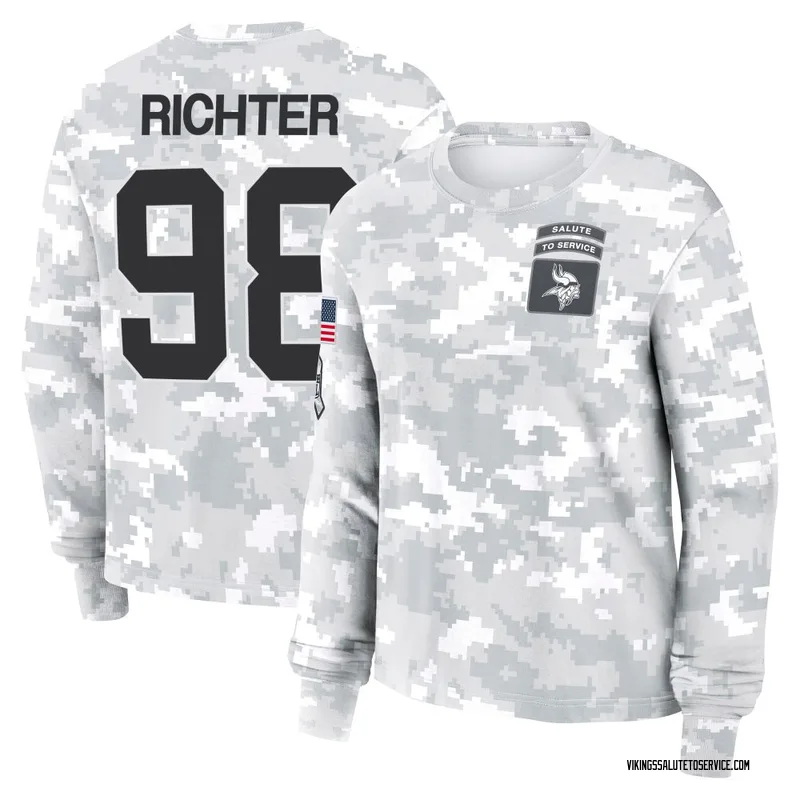 Women's Bo Richter Minnesota Vikings Camo Arctic 2024 Salute to Service Long Sleeve T-Shirt