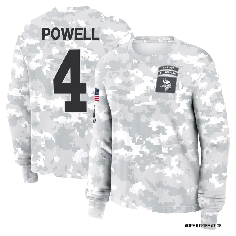 Women's Brandon Powell Minnesota Vikings Camo Arctic 2024 Salute to Service Long Sleeve T-Shirt