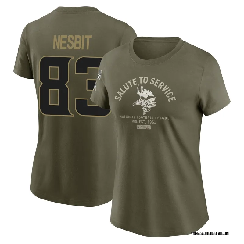 Women's Bryson Nesbit Minnesota Vikings Olive 2025 Salute to Service Sideline T-Shirt